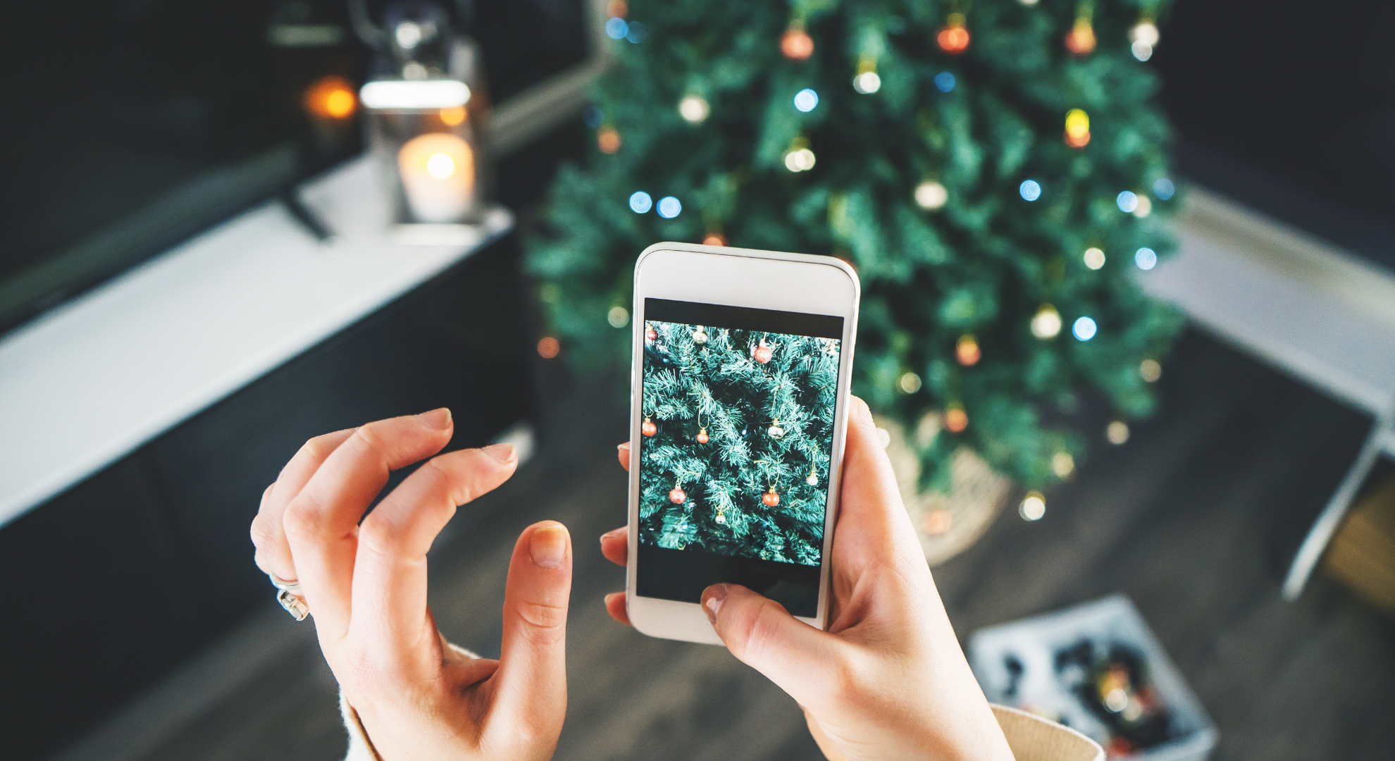 social media specialist capturing photo of christmas tree